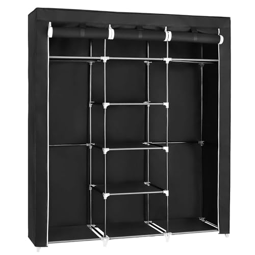 SONGMICS Kleiderschrank, Stoffschrank, faltbare Garderobe mit Kleiderstangen, Kleiderständer, Aufbewahrung, Taschen, Schuhe, Schlafzimmer, Ankleidezimmer, 45 x 150 x 175 cm, schwarz RYG12B