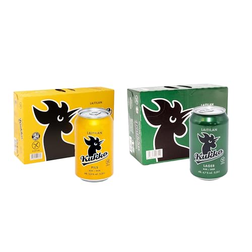 Kukko Lager & Pils finnisches, glutenfreies Bier – 24x 0,33 L Dosen, Gerstenmalz, geschmackvoll & frisch – Mix Paket 4,7 % & 5,5 % Alk. – inkl. 6 € Pfand