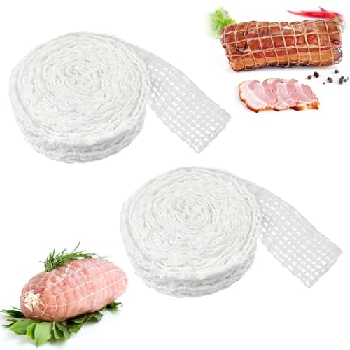 SOGHO 2 Rollen Schinkennetz,Schinkennetz Weiß,Rollbratennetz,Räuchernetz,Fleischnetz,Schinkennetz Zum Räuchern,Netz Für Rollbraten,Bratennetz,Beef Netting,Baumwollfaden Rouladennetz (3m/Rollen)