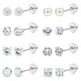 JeweBella 8 Pairs Klein Ohrstecker Chirurgenstahl Hypoallergen Medizinische Ohrstecker Opal Perle Cubic Zirkonia Ohrringe Set Piercing Ohr Schlafen Knorpel Ohrringe für Damen Mädchen mit Geschenkbox