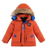 Guqmjde Winterjacke Jungen Daunenjacke Kinder Mantel Wintermantel Puffer Jacke Jacken Reißverschluss Kapuzenjacke Outdoorjacke Daunenmantel Thermojacke Angebote Orange, 5-6 Jahre