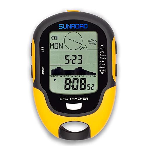 Höhenmesser GPS Digital Wasserdicht Outdoor Höhe Vorwarnung erinnern Kompass Stoppuhr Sport -Barometer Wetter Forcast Schrittzähler SUNROAD, gelb, Digital