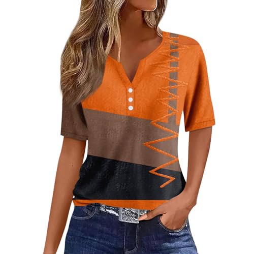 Angebote des Tages Heute Funktionsshirt Damen Damen Oberteile Elegant Damen Hemd Damen Tshirt T Shirts Damen T Shirt Damen V Ausschnitt Shirts Damen Sommer Shirt Damen Elegant (Saffron, L)