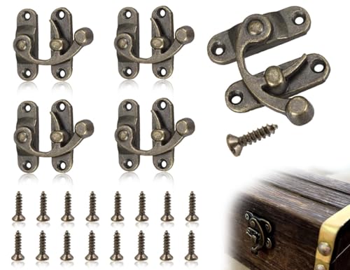 Lhbwhiz 4 Stück Antiker Verschluss,Bronze Schwingenriegel mit 16 Stück Schrauben,Vintage Rechte Verriegelungshaken,Riegelhaken,Retro Haspe Riegel,Antik Latch Hook Hasp,für Schmuckschatulle Dekoration