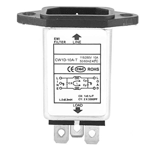 EMI-Leistungsfilter, AC 115V-250V Netzfilter Einphasenfilter | Hochwertige Filter IEC-320 C14-Steckerbuchse Elektronische Komponenten 10A CW1D-10A-T 50/60Hz Elektromagnetische Interferenzfilter