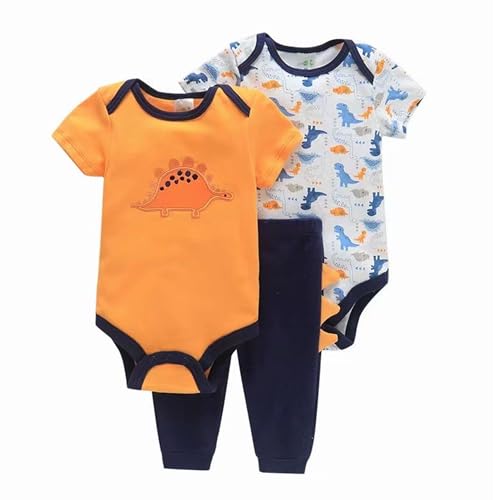 3tlg Babykleidung Set Baby Jungen Mädchen Kleidung Outfit Kurzarm Body Strampler + Hose Neugeborene Kleinkinder Weiche Babyset (Orange Rot, 0-3M)