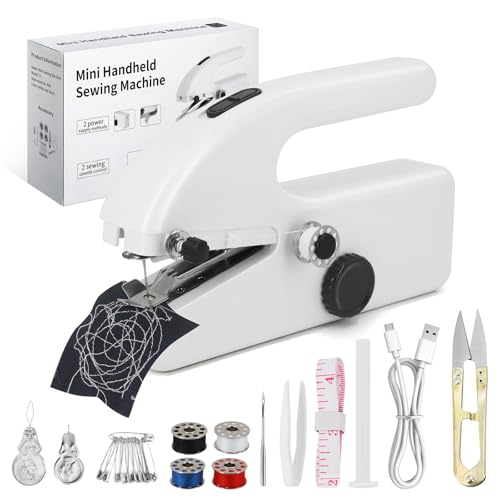 Mini Handnähmaschine Elektrisch – Tragbare Wiederaufladbare Nähmaschine mit 2 Modi & Nähzubehör, Einfach zu Bedienen, Ideal für Anfänger & Schnelle Reparaturen an Kleidung und Stoffen (Weiß)