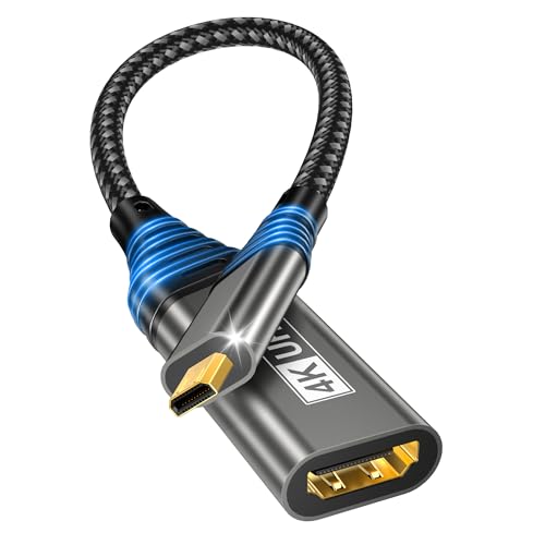 Micro HDMI auf HDMI Adapter,4K@60Hz 3D 1080P Typ D auf A Adapterkabel Unterstützt Ethernet,3D,HDR und ARC,Micro HDMI to HDMI kompatibel mit Raspberry Pi 5/4,Hero,Kameras A6300 A6400,Yoga,ODROID usw