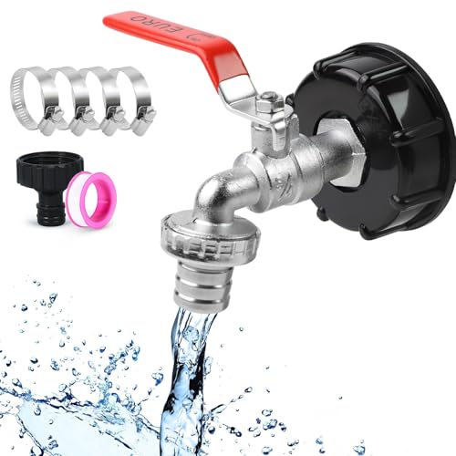 Wasserfass Anschluss 1000L, Auslaufhahn für Regentonne, Außenwasserhahn Frostsicher, 3/4 Zoll Anschluss IBC Adapter, Wasserhahn garten, Wassertank Wasserhahn aus Legierung Kugelhahn mit