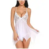 Damen Bh Set Sexy Sexy Dessous Damen für Sex, Damen Spitze Negligee Dessous Kleid V-Ausschnitt Babydoll Lingerie Kleid Nachtwäsche Set Nachtkleid mit G-String Reizwäsche Sleepwear Unterwäsche Set Groß