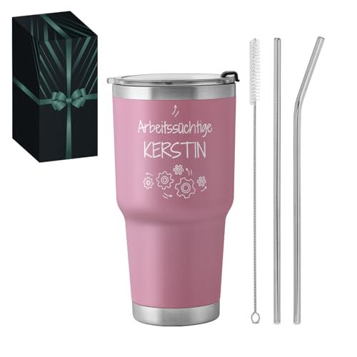 Maverton Edelstahl Kaffeebecher to go 800ml Rosa - mit 2 Strohhalme & Reinigungsbürste - Thermobecher personalisierte Geschenke für Frauen - Abschiedsgeschenk Kollegin - Geschenk für Arbeitskollegin