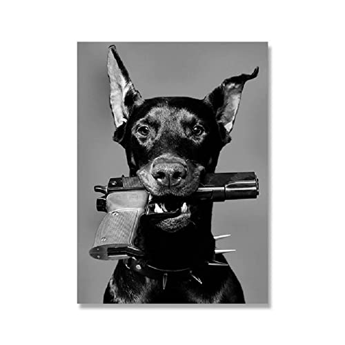 Yangxiaolei Bilder Küche Moderne schwarz-weiße Dobermann-Pistole Luxusmode Wohnzimmer Poster Set Premium Bilder Set für Schlafzimmer 50x70cm(19.7x27.6inch) Ungerahmt