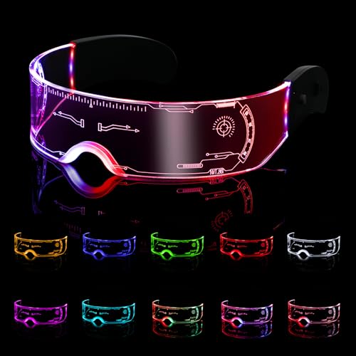 Kangtaixin Cyberpunk LED Brille – Leuchtende Partybrille mit 7 Farben & 4 Modi, Neon-Brille für Rave, Karneval, Halloween, Bar & Musikfestival – Coole LED-Brille für Festivals & Events