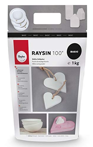 Rayher 3410302 Raysin 100 Gießpulver, Gießmasse weiß, Reliefgießpulver, lufthärtend und geruchslos,1kg