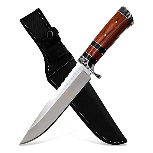 by GER-SABER Jagdmesser festehende Clip-Point-Klinge inkl. Gürtelholster 31cm Einhandmesser - Outdoor Messer für jedes Abenteuer, Survival Bowiemesser für Camping, Jagd, Wandern und mehr (SA50)