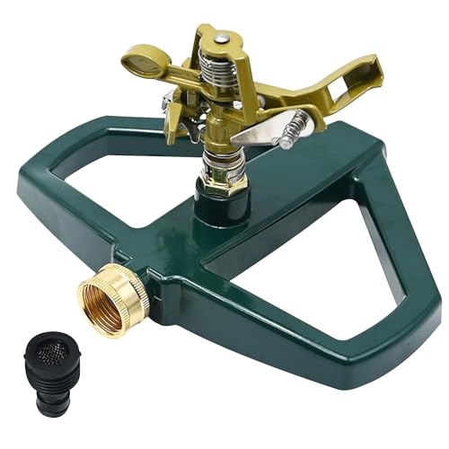 LEKEFETO Rasensprenger mit Metallgehäuse, 360° Automatischer Sprinkler für Gartenbewässerung, Robustes Bewässerungssystem für Rasen, Landwirtschaft und Gewächshaus