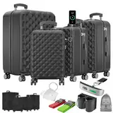 Onbest Premium Kofferset 4-TLG. – Hartschalenkoffer mit TSA-Lock, USB-Anschluss – 1x Kofferwaage, 2X Koffergurt, 4X Adresshänger, 1x Getränkehalter, 1x Schuhbeutel, 4X Staubschutzhüllen