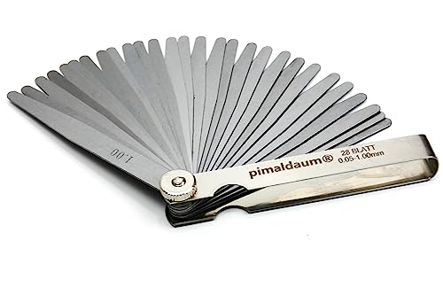 PIMALDAUM® Fühlerlehre gem. DIN 2275, Manganstahl zur einfachen und präzisen Messung und Prüfung von Spaltbreiten, Dicken und Abständen/Gaps (Metall, 28 Klingen/Blades)