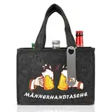 Ipow Männerhandtasche Bier Flaschentasche mit Flaschenöffner, Flaschenträger 6 Flaschen Kapazität, hochwertiges Filz, wunderbares Geschenk für Herren, Vater, Sohn, Freund, in Grau