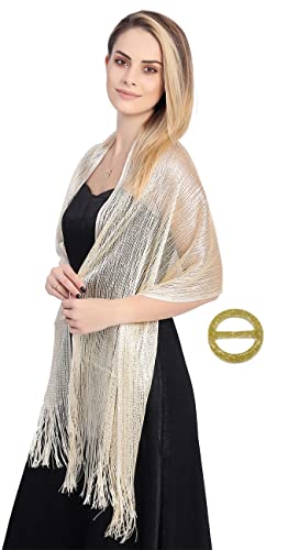 FAIRYGATE Schal Damen mit kostenloser Schalschnalle Glitzer Stola Funkelnde Weich Umschlagtuch mit Fransen für Hochzeit Brautjungfer Abendkleid Party Abschlussball A0512