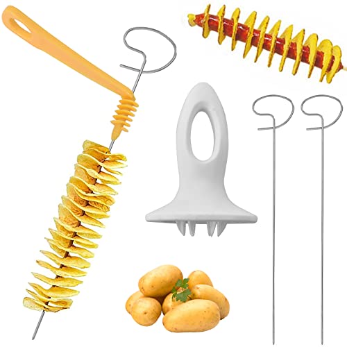 Set Spiral Chips Kartoffelschneider, Potato Twister Spiralschneider Edelstahl, Kartoffelschneider,Kartoffel Twister für Obst, Kartoffeln, Gurken Oder Karotten für Kartoffelturm Party BBQ und Camping