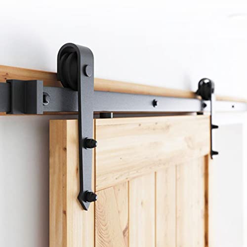 Joparri 183cm (6FT) Schiebetürbeschlag Set, Schiebetürsystem, Laufschiene Hängeschiene aus Kohlenstoffstahl mit Laufrollen und Schiene für Schiebetür Hängeschiene für Einzelne Holztür, Pfeil