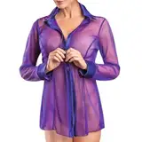 FUIPVGI Sexy Unterwäsche, Dessous Damen Sexy durchscheinendes Hemd Schlafanzug durchsichtig, Negligee Damen Nachtwäsche Babydoll Dessous, Nachthemd Schlafzimmer, Sexy Set Transparent (Violet, L)