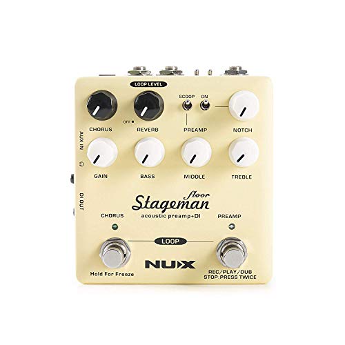 Nux NAP-5 Stageman Floor Acoustic Preamp, Akustik-Vorverstärker mit digitalen Effekten und Looper-Funktion (3-band EQ, Chorus & Reverb Effekte, Regler für Bass, Middle, Treble, Gain & Notch), Gelb