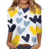 DGZTWLL Valentinstags-Shirts für Damen, lockere Passform, 3/4-Ärmel, Herz-Motiv, Übergröße, Pullover, Bluse, Tops, A3-weiß, Klein