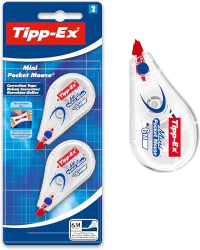 Tipp-Ex Korrekturroller Mini Pocket Mouse, 6m x 5mm, Ideal für das Büro, das Home Office oder die Schule, 2 Stück (1er Pack)