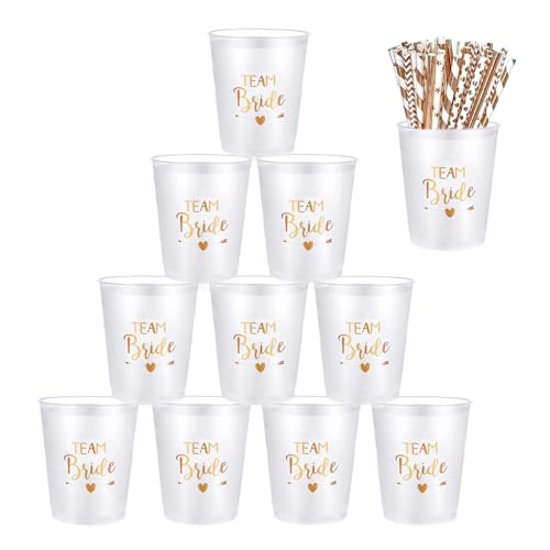 Bachelorette Party Cups, 12 Stück Braut und Team Braut Tassen Mit 12 Strohhalmen, Becher Bride Tribe Cups für Bridal Shower, Verlobungsfeier, Junggesellenabschied Party 9.8 x 5.8 cm
