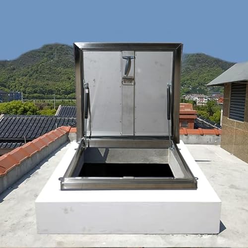 EXCLURA Dach Zugangsluke Dachfenster Edelstahl Dachbodenausstiegsluke, Quadratische Kellerlüftungs-Sicherheitstür, Dachlüftungs-Notausstiegsluke mit 90°-Drehverriegelungsgriff(WXL-90x90cm-35.4x35.4)
