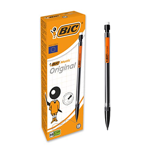 BIC Matic Bleistifte Set, Druckbleistift 0,7 und Härtegrad HB, Bleistifte mit Radiergummi, sortierte Clipfarben, inkl. 3 Minen