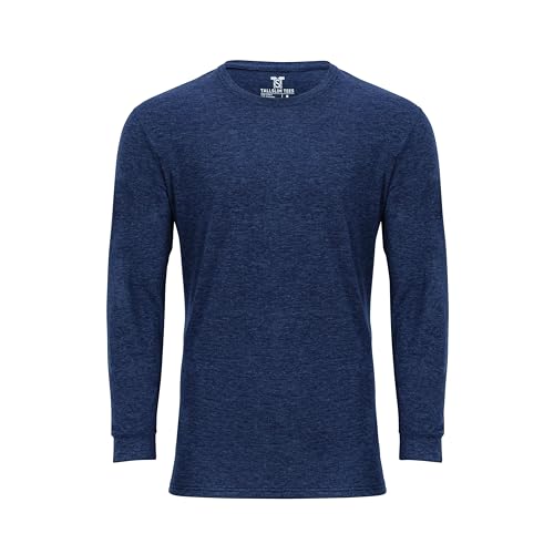 Herren-T-Shirt, lang, schmale Passform, Rundhalsausschnitt, weiches Polyester-Baumwoll-Mischgewebe, langes T-Shirt, Dunkelblau, L Tall