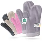 Bellphany Premium Silikon Ofenhandschuhe Paar - Design Topfhandschuhe zum Kochen & Backen, Backofenhandschuhe hitzebeständig bis 250°C, Grau