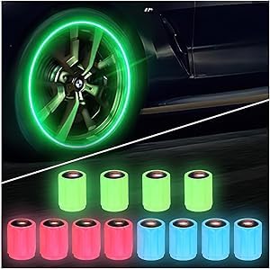 12pcs Auto leuchtende Ventilkappen, Universal Fluoreszierende Reifenventilkappen, leuchtende Ventilkappen, Autoreifenventilkappen für Auto SUV, Fahrrad, Motorrad