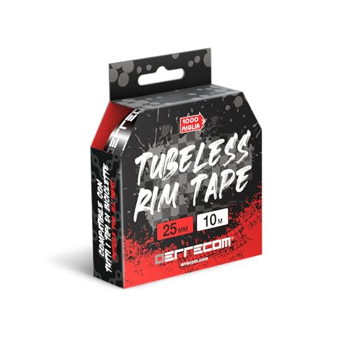 Errecom 1000 Miglia Tubeless Rim Tape 10 Meter x 25 mm, Dichtungsband für die Umwandlung von Fahrradfelgen mit Schlauchreifen in schlauchlose Reifen, extrem stark, enthält 4 Klebesiegel