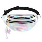 Thoquene Fächer Bauchtasche Damen Festival, Brusttasche Kinder, Holographic Silber Gürteltasche Mädchen