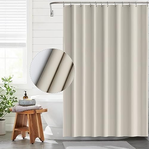 Funria Duschvorhang Beige 180x180 cm Eva Badevorhang Anti-schimmel Wasserdicht Badezimmer Vorhänge mit 12 Duschvorhangringe Duschvorhang Creme für Badewanne