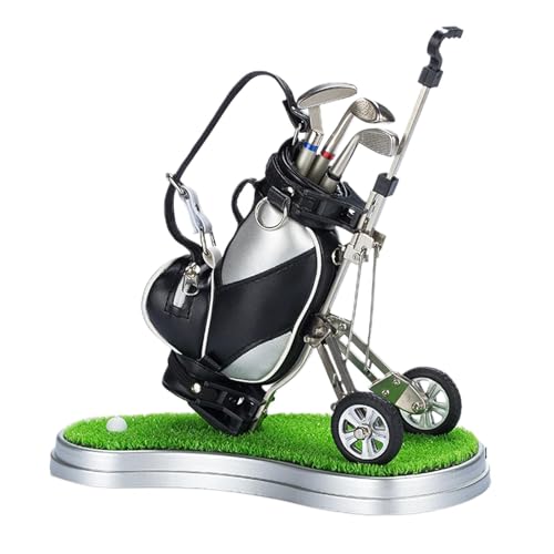 Golf-Stifthalter – Golftaschen-Stifthalter – Miniatur-Golftasche mit Trolley, 3 Golfschlägern und Stiften | Einzigartige Golf-Souvenirs, Weihnachtsgeschenke für Papa, Ehemann, erwachsene Männer und Go