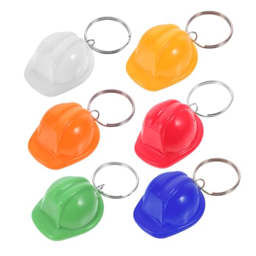 Yardwe 6 Stück Bauhelm Schlüsselanhänger Mini Bauhelm Mini Bau Ornamente Miniatur Bauhelme Mini Helm Schlüsselanhänger Mini Bauhelm Bau Party Gastgeschenke Metall