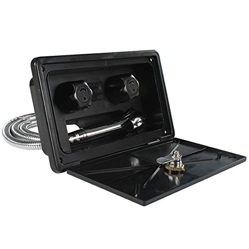 Wohnmobil Dusche, Asudaro RV-Dusche RV Außenduschkasten Kit mit Schlossboot Außendusche Box Campingdusche Inkl. Duschkopf Metall Wasserhahn Schlauch für Marine Camper Wohnmobil Caravan,Schwarz