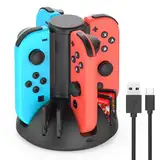 Switch Controller Ladestation Kompatibel mit Nintendo Switch & OLED Modell Joy-Con, Switch Ladestation mit individueller LED-Anzeige, 4 in 1 Switch Joy Con Ladegerät mit mit 8 Spiele Lagerung