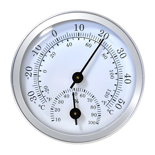 CGEAMDY Starkes und Haltbares Auto-Thermometer, Mini-Auto-Thermometer 58 MM, Mechanisches Analoges Temperaturmessgerät mit Aufkleber Lkw Geländewagen(Silber)
