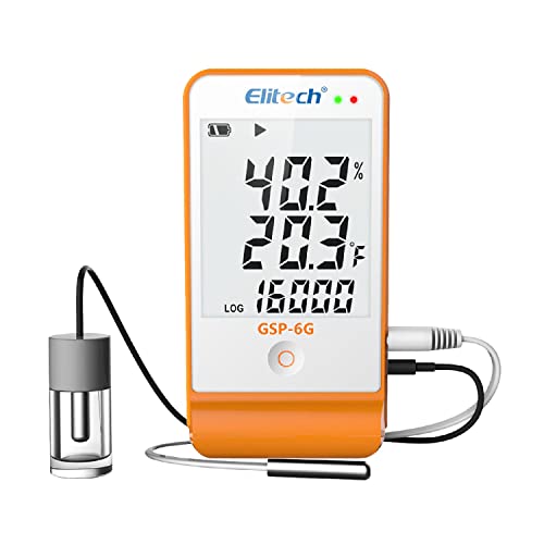 Elitech GSP-6G Profi Thermo-Hygrometer – Präzises Temperatur- und Feuchtigkeitsmessgerät mit Alarmfunktion, Datenlogger für Innen & Außen (LCD-Display, Hohe Genauigkeit)