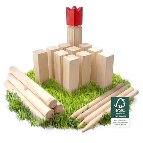 Ocean 5 Kubb - Original Wikinger Spiel | Premium Holzspiel im Stoffbeutel mit massiven Figuren | Schwedenschach Holz Outdoor Spiel Wurf Schach Spiele | Kubb Spiel für Kinder und Erwachsene |