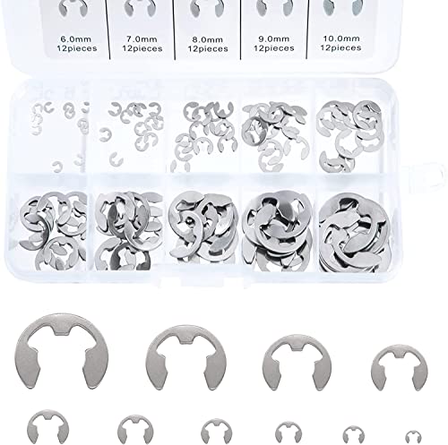 Sicherungsring E-Clip,Sicherungsringe Sprengring,Intern Sicherungsring,120PCS E-Clips Sicherungs Sicherungsring Sortiment Sicherungsscheiben Wellen E-Clip Externe Befestigung (Edelstahl)