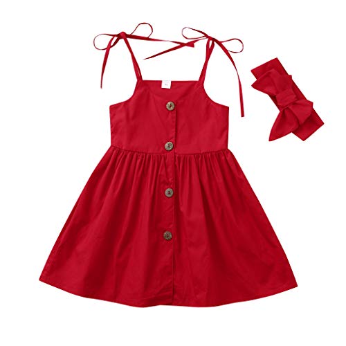 Julhold Sommer Kleinkind Baby Mädchen Freizeit Kinder Ärmellos Solide Print Baumwollkleid + Stirnbänder Outfits 0-4 Jahre