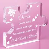 RISFIHEI Oma Geschenk, Geschenk Oma Geburtstag, Gravierte Acryl Block Puzzle, Geschenke für Oma zum Großelterntag Muttertag Weihnachten, Sinnvolle Geschenke für Oma (Oma)