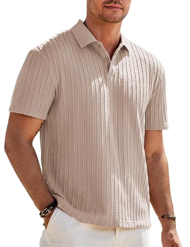 Elegancity Herren Poloshirts Khaki Kurzarm Einfarbig Srtick Sommer Golf Shirt Freizeit T Shirts Regular Fit Urlaub Polohemd 3XL